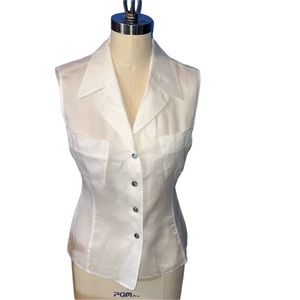 Elements Button Down Sleeveless White Cotton Top Size 40